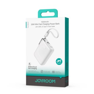 Powerbank Joyroom JR-PBF27 Pro 10000mAh 30W z wbudowanym kablem USB-C i dodatkowym dwukierunkowym kablem USB-C - Lightning - bia