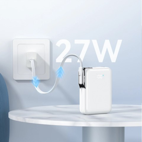 Powerbank Joyroom JR-PBF27 Pro 10000mAh 30W z wbudowanym kablem USB-C i dodatkowym dwukierunkowym kablem USB-C - Lightning - bia