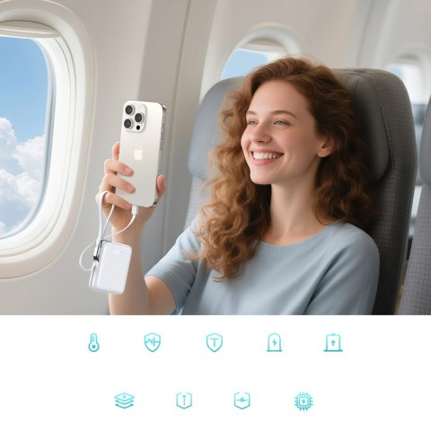 Powerbank Joyroom JR-PBF27 Pro 10000mAh 30W z wbudowanym kablem USB-C i dodatkowym dwukierunkowym kablem USB-C - Lightning - bia