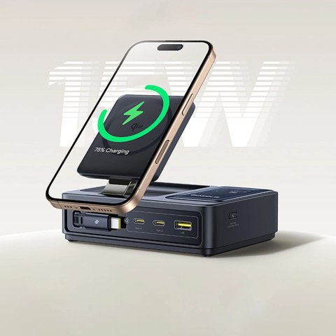 Stacja ładująca Baseus NOMOS 140W Qi2 5w1 bezprzewodowa ze zwijanym kablem USB-C i wyświetlaczem cyfrowym - czarna