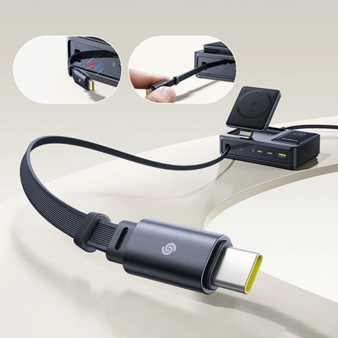 Stacja ładująca Baseus NOMOS 140W Qi2 5w1 bezprzewodowa ze zwijanym kablem USB-C i wyświetlaczem cyfrowym - czarna