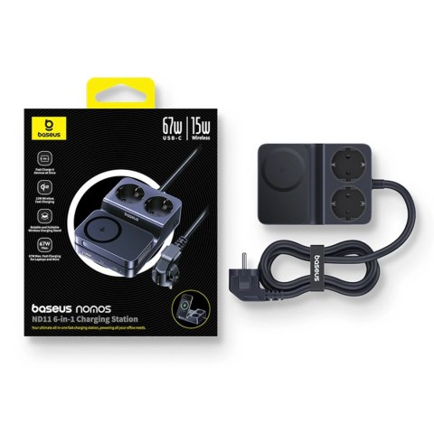 Stacja ładująca Baseus NOMOS ND11 67W 6w1 bezprzewodowa z dwoma gniazdami AC - czarna