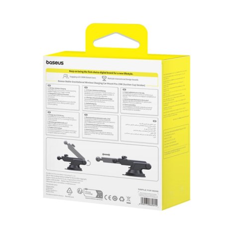 Uchwyt samochodowy Baseus Stable z ładowarką indukcyjną 15W grawitacyjny z przyssawką - czarny