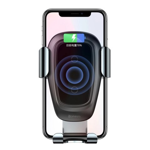 Baseus Metal Gravity Wireless Charger metalowy uchwyt samochodowy na kratkę wentylacyjną bezprzewodowa ładowarka Qi czarny (WXYL