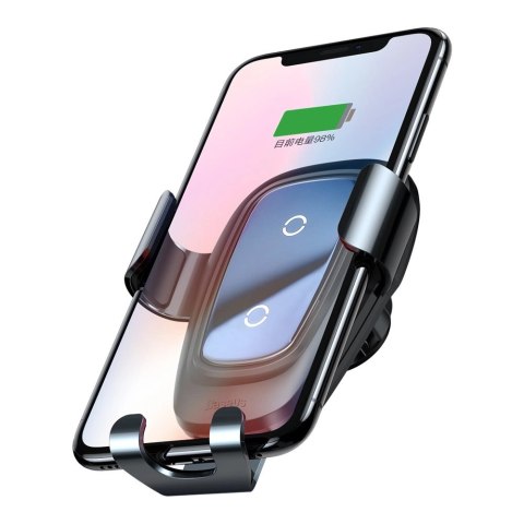 Baseus Metal Gravity Wireless Charger metalowy uchwyt samochodowy na kratkę wentylacyjną bezprzewodowa ładowarka Qi czarny (WXYL