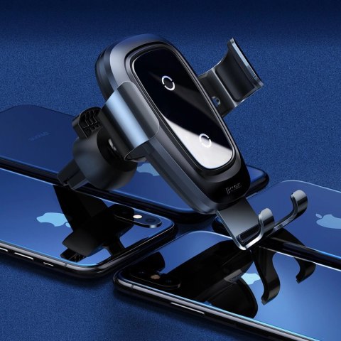 Baseus Metal Gravity Wireless Charger metalowy uchwyt samochodowy na kratkę wentylacyjną bezprzewodowa ładowarka Qi czarny (WXYL