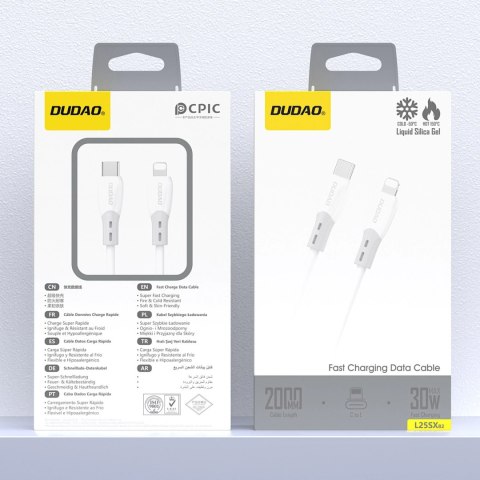 Kabel Dudao L25SX 30 W USB-C - Lightning z miękkim silikonowym oplotem 2 m - biały