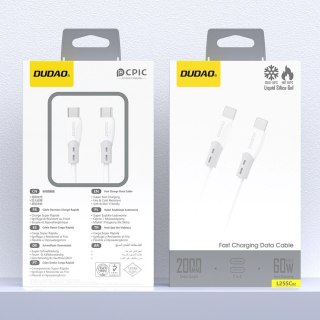 Kabel Dudao L25SC 60 W USB-C - USB-C z miękkim silikonowym oplotem 2 m - biały