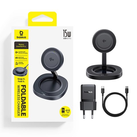 Ładowarka indukcyjna Baseus EnerFill FF11 15W składana z ładowarką sieciową 20W i kablem USB-C 1m - czarna