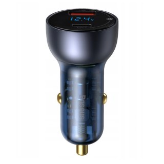 Ładowarka samochodowa Baseus Particular 65W USB-A USB-C QC PPS z wyświelaczem cyfrowym - ciemnoszara