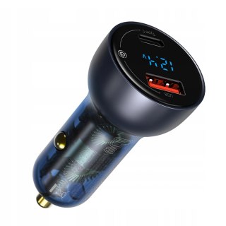Ładowarka samochodowa Baseus Particular 65W USB-A USB-C QC PPS z wyświelaczem cyfrowym - ciemnoszara