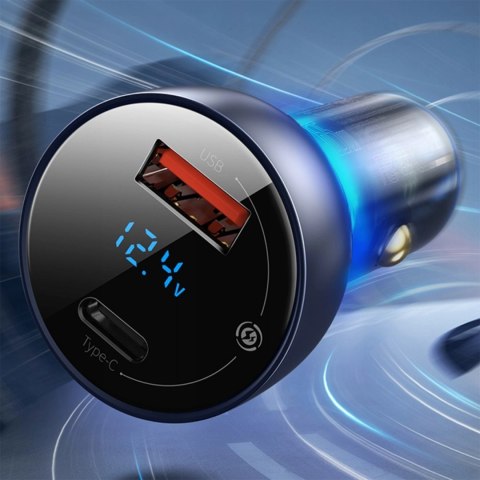 Ładowarka samochodowa Baseus Particular 65W USB-A USB-C QC PPS z wyświelaczem cyfrowym - ciemnoszara