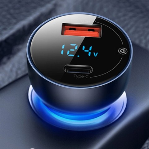 Ładowarka samochodowa Baseus Particular 65W USB-A USB-C QC PPS z wyświelaczem cyfrowym - ciemnoszara