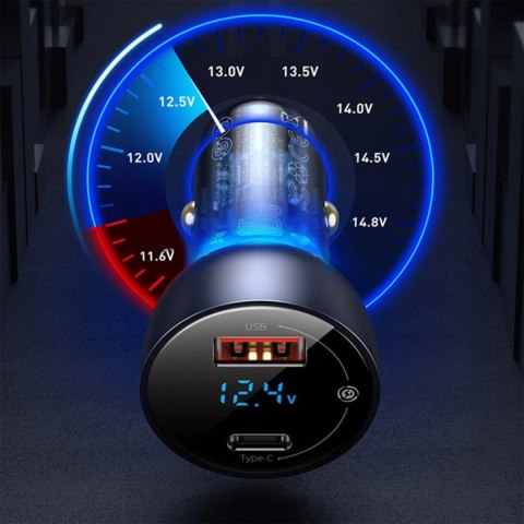 Ładowarka samochodowa Baseus Particular 65W USB-A USB-C QC PPS z wyświelaczem cyfrowym - ciemnoszara