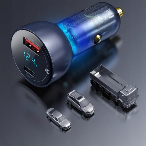 Ładowarka samochodowa Baseus Particular 65W USB-A USB-C QC PPS z wyświelaczem cyfrowym - ciemnoszara