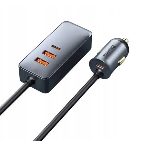 Ładowarka samochodowa Baseus Share Together 120W PPS 2xUSB-A 2xUSB-C z przedłużaczem - szara