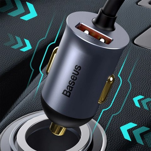 Ładowarka samochodowa Baseus Share Together 120W PPS 2xUSB-A 2xUSB-C z przedłużaczem - szara