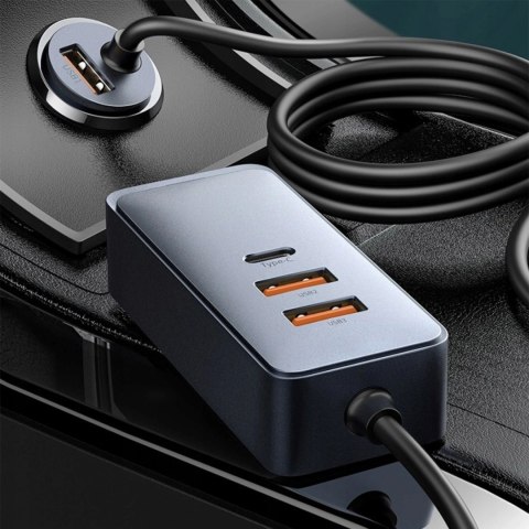 Ładowarka samochodowa Baseus Share Together 120W PPS 2xUSB-A 2xUSB-C z przedłużaczem - szara