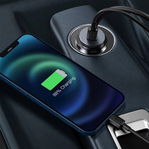 Ładowarka samochodowa Baseus Share Together 120W PPS 2xUSB-A 2xUSB-C z przedłużaczem - szara