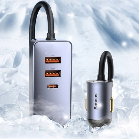 Ładowarka samochodowa Baseus Share Together 120W PPS 2xUSB-A 2xUSB-C z przedłużaczem - szara
