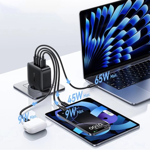 Ładowarka sieciowa Baseus EnerFill FH11 GaN 140W 3xUSB-A + 1xUSB-C - czarna