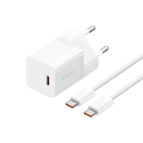 Ładowarka sieciowa Baseus GaN5 USB-C 30W z kablem Baseus Dynamic 3 USB-C 100W 1m - biała