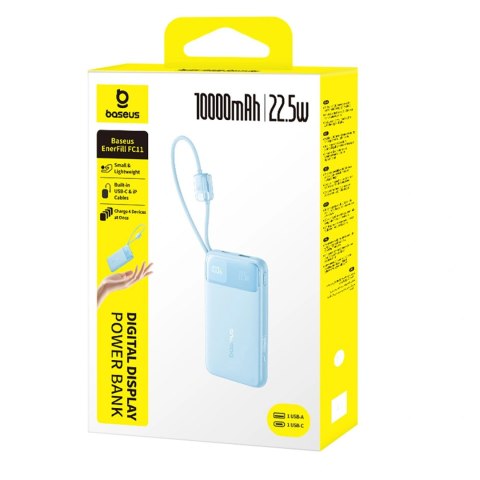 Powerbank Baseus EnerFill FC11 10000mAh 22.5W z wyświetlaczem cyfrowym i dwoma wbudowanymi kablami - niebieski