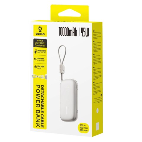 Powerbank Baseus EnerFill FC21 Qpow 3 Ultra 10000mAh 45W z wyświetlaczem cyfrowym z odłączanym kablem USB-C - Lightning - tytano
