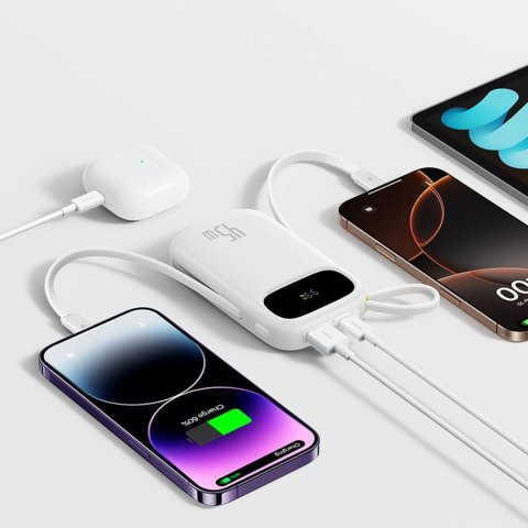 Powerbank Baseus EnerFill FC31 Qpow 3 10000mAh 45W z wyświetlaczem cyfrowym z kablami USB-C i Lightning - biały