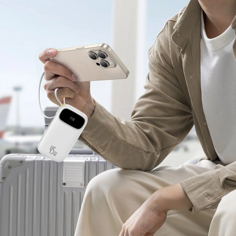 Powerbank Baseus EnerFill FC31 Qpow 3 10000mAh 45W z wyświetlaczem cyfrowym z kablami USB-C i Lightning - biały