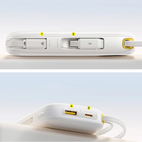 Powerbank Baseus EnerFill FC31 Qpow 3 10000mAh 45W z wyświetlaczem cyfrowym z kablami USB-C i Lightning - biały