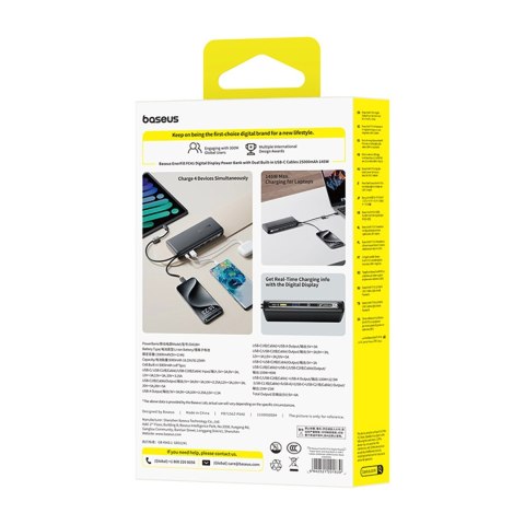 Powerbank Baseus EnerFill FC41 25000mAh 145W z wyświetlaczem cyfrowym i wbudowanym podwójnym kablem USB-C - czarny