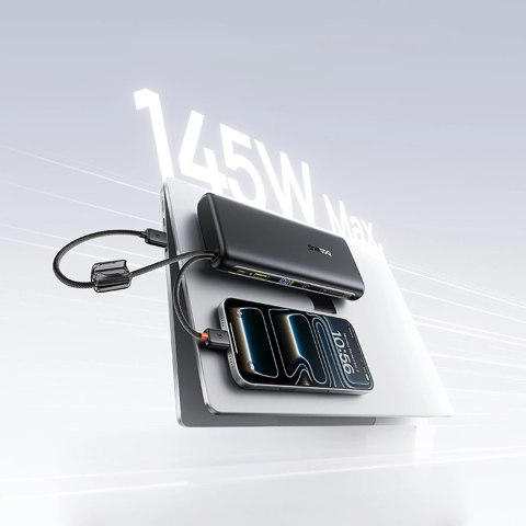 Powerbank Baseus EnerFill FC41 25000mAh 145W z wyświetlaczem cyfrowym i wbudowanym podwójnym kablem USB-C - czarny