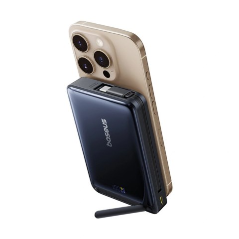 Powerbank Baseus Nomos 10000mAh 30W Qi2 z podstawką kompatybilny z MagSafe z wbudowanym kablem USB-C - czarny