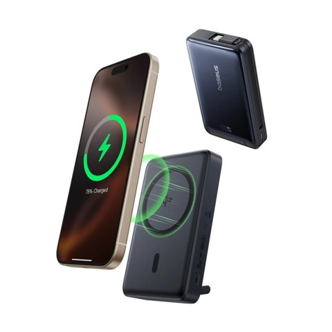 Powerbank Baseus Nomos 10000mAh 30W Qi2 z podstawką kompatybilny z MagSafe z wbudowanym kablem USB-C - czarny