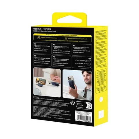 Powerbank Baseus Nomos 10000mAh 30W Qi2 z podstawką kompatybilny z MagSafe z wbudowanym kablem USB-C - czarny