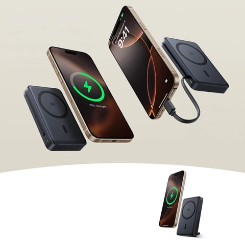 Powerbank Baseus Nomos 10000mAh 30W Qi2 z podstawką kompatybilny z MagSafe z wbudowanym kablem USB-C - czarny