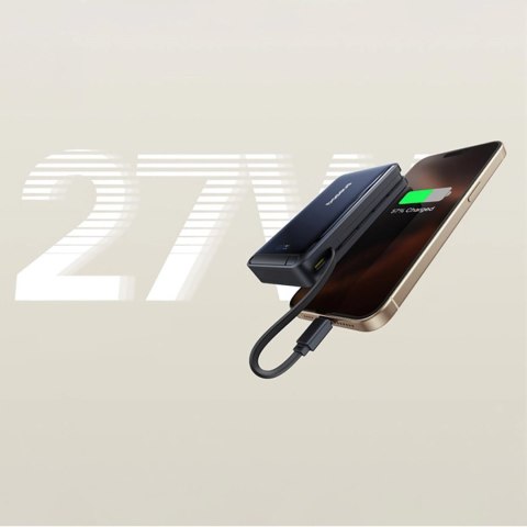 Powerbank Baseus Nomos 10000mAh 30W Qi2 z podstawką kompatybilny z MagSafe z wbudowanym kablem USB-C - czarny