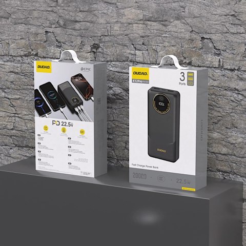 Powerbank Dudao K12Pro 22,5W PD 20000mAh USB-A, USB-C - czarny