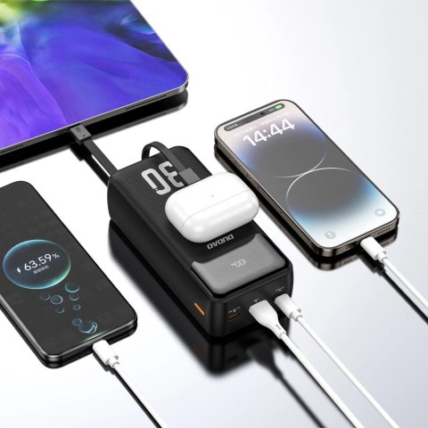 Powerbank Dudao K15Max 30000mAh PD 22.5W z kablami USB-C i Lightning - biały