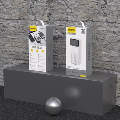 Powerbank Dudao K15Max 30000mAh PD 22.5W z kablami USB-C i Lightning - biały
