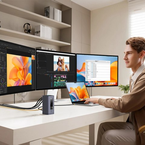 Stacja dokująca Baseus Spacemate hub USB-C 11w1 3xHDMI 4K 60Hz + 2xUSB-A (10Gb/s) + 1xUSB-C (10Gb/s) + RJ45 + 2xUSB-A (480Mb/s) 