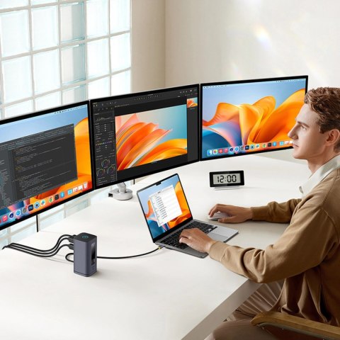 Stacja dokująca Baseus Spacemate hub USB-C 11w1 3xHDMI 4K 60Hz + 2xUSB-A (10Gb/s) + 1xUSB-C (10Gb/s) + RJ45 + 2xUSB-A (480Mb/s) 