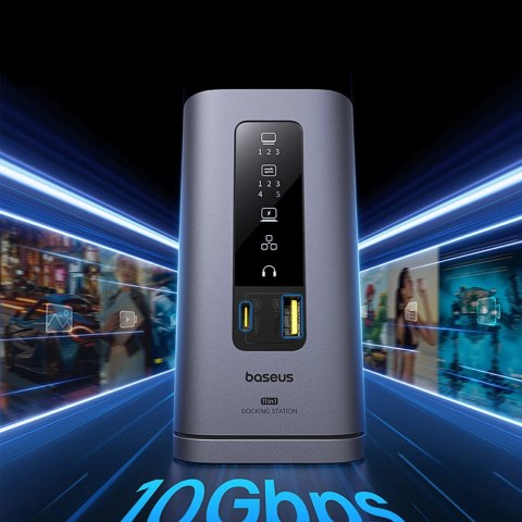 Stacja dokująca Baseus Spacemate hub USB-C 11w1 3xHDMI 4K 60Hz + 2xUSB-A (10Gb/s) + 1xUSB-C (10Gb/s) + RJ45 + 2xUSB-A (480Mb/s) 