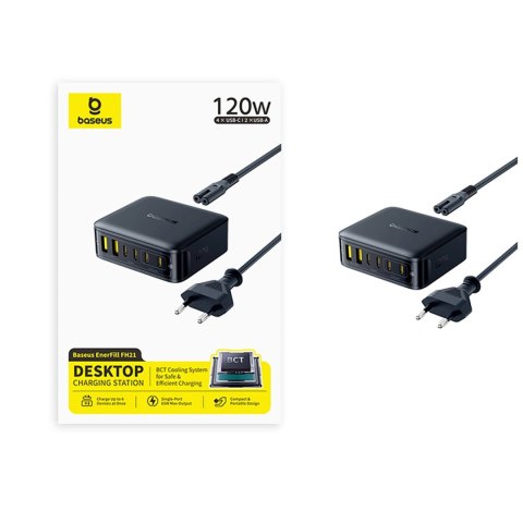 Stacja ładująca Baseus EnerFill FH21 120W 4xUSB-C + 2xUSB-A - czarna