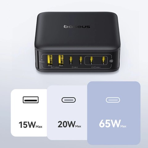 Stacja ładująca Baseus EnerFill FH21 120W 4xUSB-C + 2xUSB-A - czarna