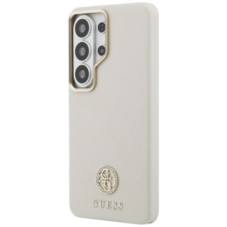 Etui Guess Rhinestone Round Logo MagSafe na Samsung Galaxy S26 Ultra - beżowe