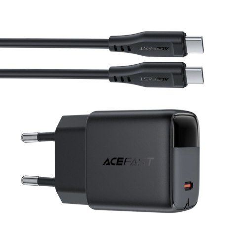 Ładowarka sieciowa Acefast A113 GaN PD 20W USB-C z wyświetlaczem z kablem USB-C - czarna