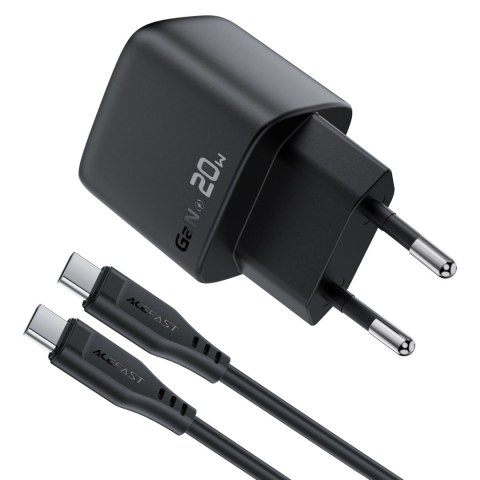 Ładowarka sieciowa Acefast A113 GaN PD 20W USB-C z wyświetlaczem z kablem USB-C - czarna