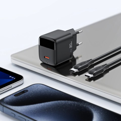 Ładowarka sieciowa Acefast A113 GaN PD 20W USB-C z wyświetlaczem z kablem USB-C - czarna